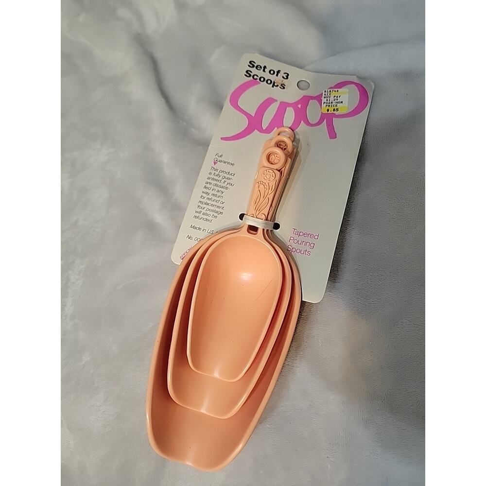 Vintage Set Measuring Scoops Floral Pink New Plastic Scoop Tapered Pouring Spout
